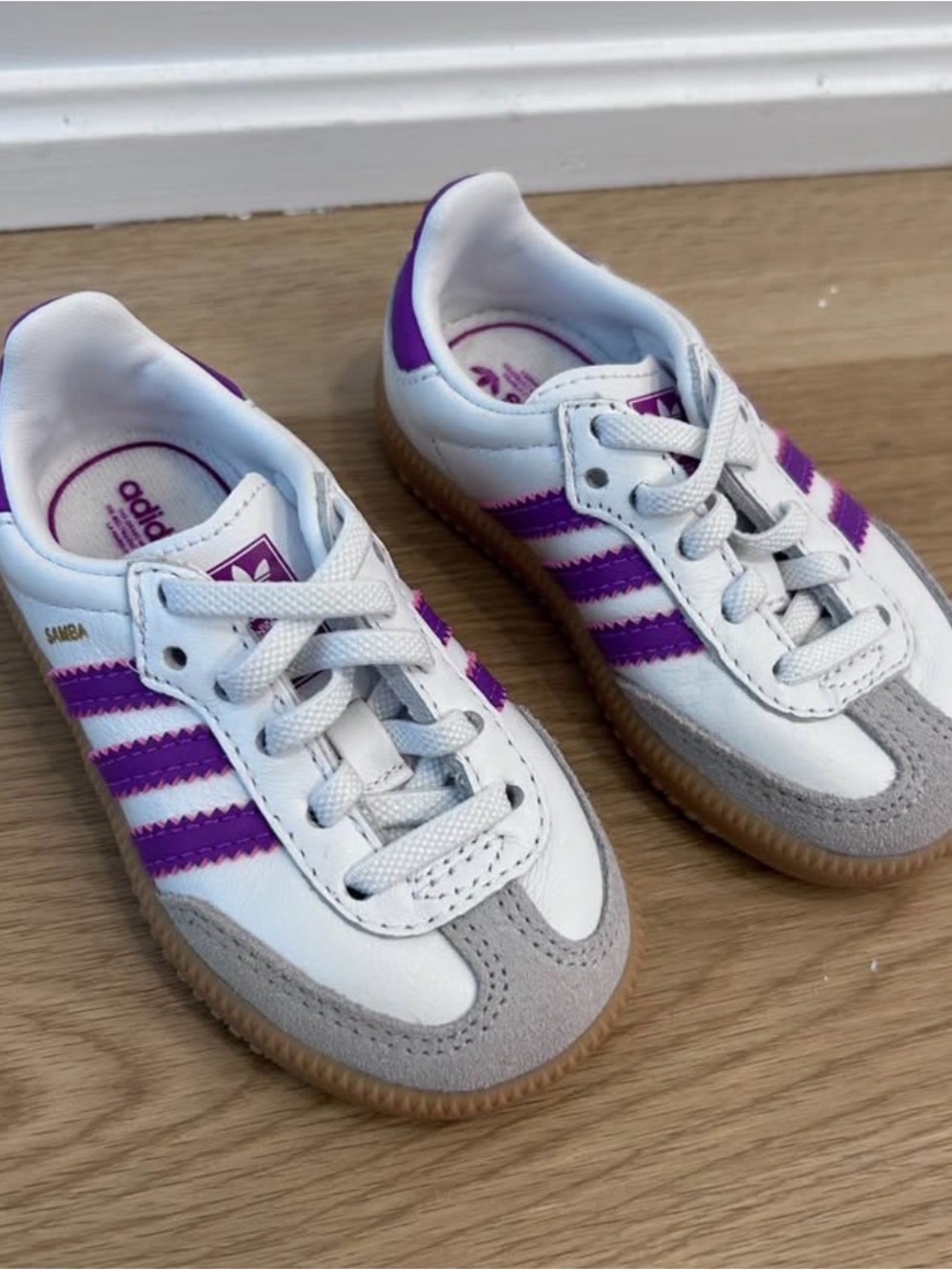 adidas Toddler Samba Sneakers in White and Purple